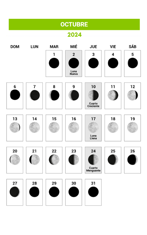 Calendario Lunar 2024 Octubre