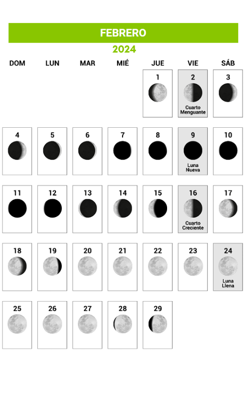 Calendario Lunar 2024 Febrero