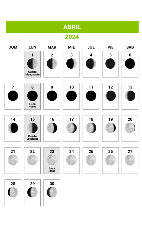 Calendario Lunar 2024 Abril