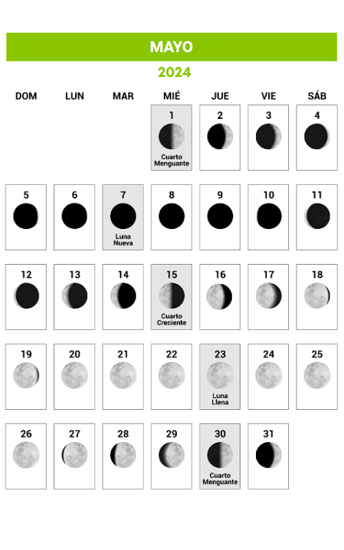 Calendario Lunar 2024 Mayo