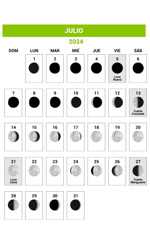 Calendario Lunar 2024 Julio