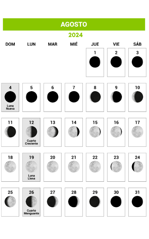 Calendario Lunar 2024 Agosto